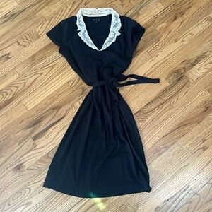 Agnes B (size 2) Black Cotton Dress with lace Collar